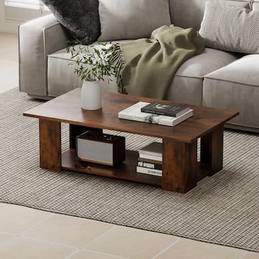 Giantex Rectangle Wood Center Table, 41" L 2-Tier Large Modern Tea Table w/Open Compartment, Easy Assembly, Accent Coffee Table for Living Room, Reception Room, Rustic Brown