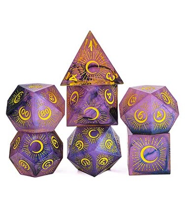 Cusdie Sharp Edge DND Dice, 7 PCs Moon Dice Set DD Dice(Moon/Purple Black