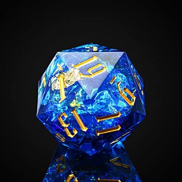 Cusdie Single D20 DND Dice with Sharp Edges and Glitter Foil Inclusions