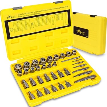 Topec 36Pcs ScrewBolt Extractor Kit, 3-in-1 Easy Out Screw Extractor Set, 3/8" Drive Broken Bolt Extractor Socket Set, for Damaged, Rounded, Stripped Screw Removal