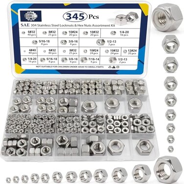 ZQZ 345Pcs SAE Hex NutLock Nuts Assortment Kit (4-1/2Hardware Nut Set