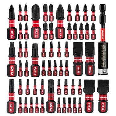 GEINXURN Screwdriver Bit Set with PH1/PH2/PH3/SQ1/SQ2/T20/T25/SL8/SL10 and 1Pcs Impact Bit Holder, 60Pieces Impact Rate Insert Driver Bit Set