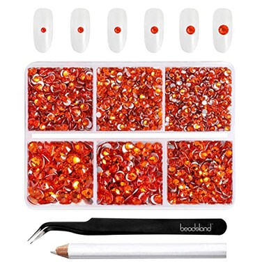 Beadsland Flatback Rhinestones, Orange, Mixed 6 Sizes 4300pcs