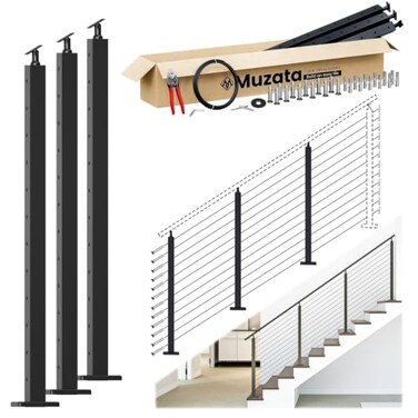 Muzata 8-12ft Modular Cable Railing Kit for Stairs Surface Mount 42in RW27