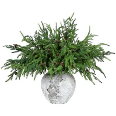 Yinder Xmas Artificial Norfolk Pine Branches with Pine Cones, 10 Pcs