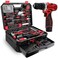 KingTool 276-Piece Tool Set Kit with 12V Cordless Power Drill (Red Black