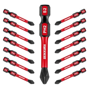 Geinxurn Impact Tough2 Phillips 2 in. Anti-slip Head Insert Driver Bits,15Pack 1/4 Inch Hex Shank Cross Magnetic PH2 Screwdriver Bits Set