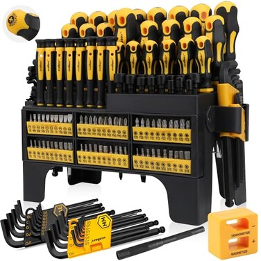 HORUSDY 140-Piece Magnetic Screwdriver Set with Plastic Racking, Includes SAEMetric Hex Keys, Precision Screwdriver and Magnetizer Demagnetizer DIY Tools for Men Tools Gift