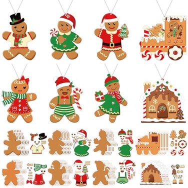Funrous 48 Pcs Christmas Gingerbread Men Crafts Kit DIY Hanging Ornaments