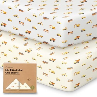 KeaBabies Pack and Play Sheets Fitted 2pk Mini Crib Sheet Pack N Play (Construction