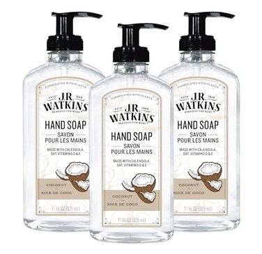 J.R. Watkins Moisturizing Gel Hand Soap Dispenser 3 Pack, Coconut, 11 fl oz