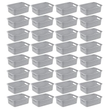 Sterilite Small Weave Open Bin, Plastic Basket, Cement, 11 In, 32-Pack