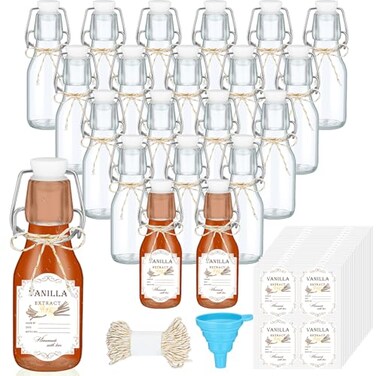 Queekay 20 Pack Mini Swing Top Glass Bottles