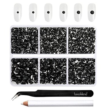 Beadsland Flatback Rhinestones, Jet Black, Mixed 6 Sizes 4300pcs