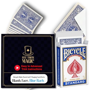 Hat Trick Magic Blank Face, Blue Back Bicycle Rider Back Gaff Card Deck