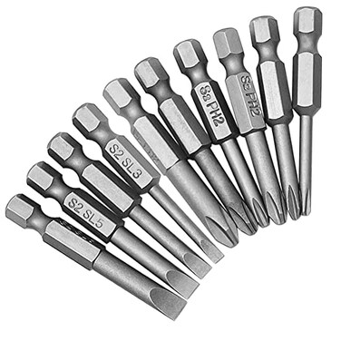Saipe 10Pcs Flat SlottedPhillips Cross Head Screw Driver Bits 2" Length