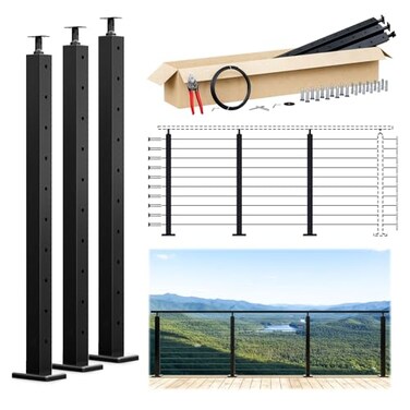 Muzata 8-12ft Modular Cable Railing Kit for Deck Surface Mount 36in RW49