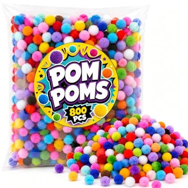 RAINFLOW 800pcs Pom Poms for Crafts - 1/2 in Small Decorative Pompoms Bulk