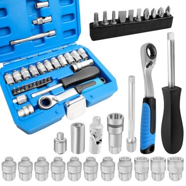 JEUCLEL 29PCS Pass Through Socket Set, 1/4" Drive Go-Thru Ratchet Kit