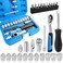 JEUCLEL 29PCS Pass Through Socket Set, 1/4" Drive Go-Thru Ratchet Kit