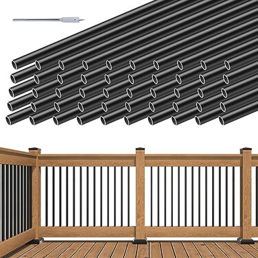 Muzata 50 Pack 32" Black Aluminum Round Deck Balusters WT15