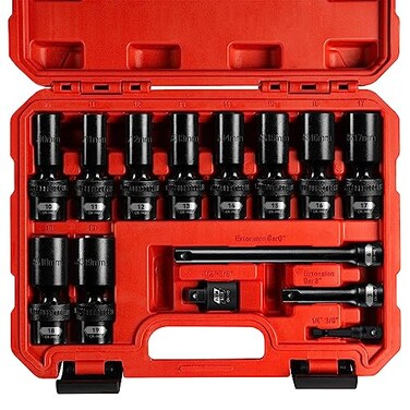 BLACKROBOT 3/8" Drive Swivel Socket Set, 14 Pieces Deep Universal Impact Socket Set, Metric(10-19mmFlexible Wobble Socket Set, 6 Point, CR-MO, 3", 6" Extension Bars, Socket Adapter