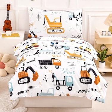PERFEMET Construction Toddler Bedding Set for Boys, 4 Pieces