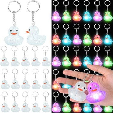 Deekin 48 Pcs Mini Glitter Rubber Duck Keychain Bulk, Stylish and Clear