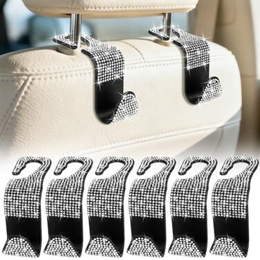 BFXM 6 Pack Car Seat Headrest Hooks,Car Accessories Bling White