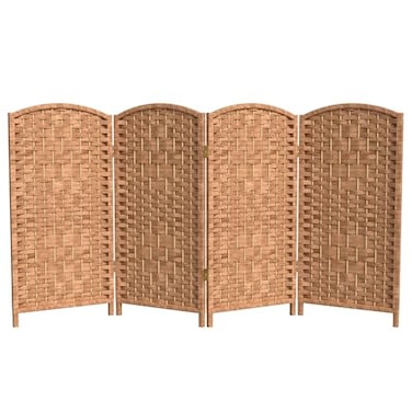 Red Lantern 3 ft. Short Diamond Weave Fiber Folding Screen - Natural - 4 Panel