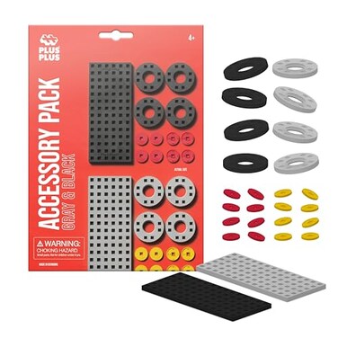 PLUS PLUS Accessory Pack, GrayBlack - 2 Baseplates, 8 Wheels