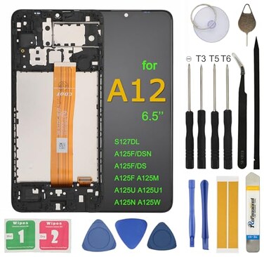UYGHHK LCD Screen Replacement for Samsung Galaxy A12 s127dl a125a a125w 6.5" Assembly LCD Display Touch Screen Digitizer Tools Kit with Frame