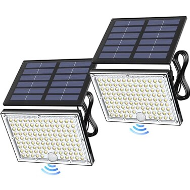 JACKYLED Motion Solar Lights Outdoor, 113 LED Cool White Bright 2 Pack