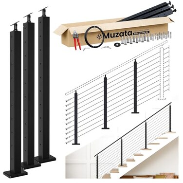 Muzata 8-12ft Modular Cable Railing Kit for Stairs Surface Mount 36in RW25