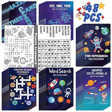 Hungdao 48 Pcs Space Mini Activity Books Bulk, 6 Assorted Games, Astronaut