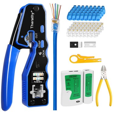 Therathy RJ45 Pass Through Crimp Tool Kit, Ethernet Crimping Tool for RJ45