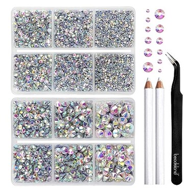 Beadsland Hotfix Rhinestones, Crystal AB, 6080pcs Mixed 5 Sizes