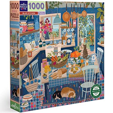 eeBoo Blue Kitchen 1000 Piece Square Jigsaw Puzzle, 23" x 23