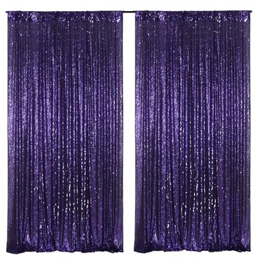 Poise3EHome Purple Sparkly Sequin Backdrop Curtain 2 PCS 5FT x 10FT