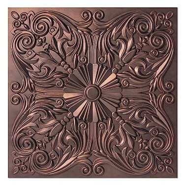 Art3d Spanish Floral Drop Ceiling Tiles, 2 x 2 ft, 12-Pack, Antique Copper