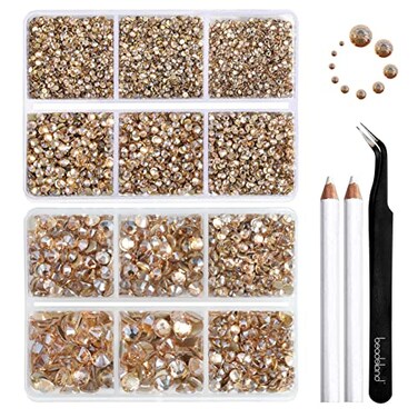 Beadsland Flatback Rhinestones, Golden Shadow, 8300pcs Mixed 10 Sizes
