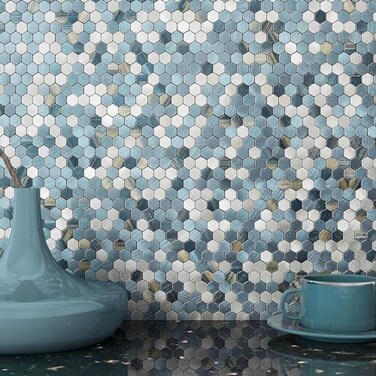 BeNice Penny Hexagon Peel and Stick Backsplash Tiles Blue Stripe 10pcs