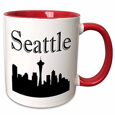 3dRose Seattle skyline 11oz Two-Tone Red Mug