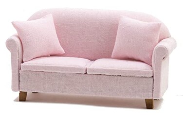 Classics by Handley Dollhouse Miniature Pink Sofa with 2 Pillows