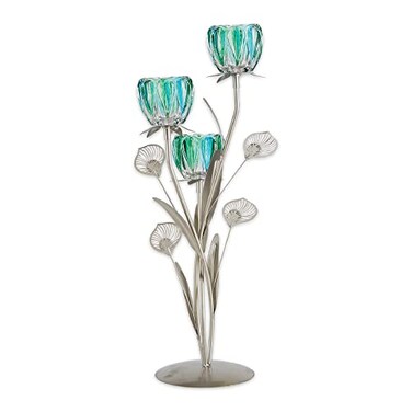 Accent Plus Triple Peacock Bloom Candleholder