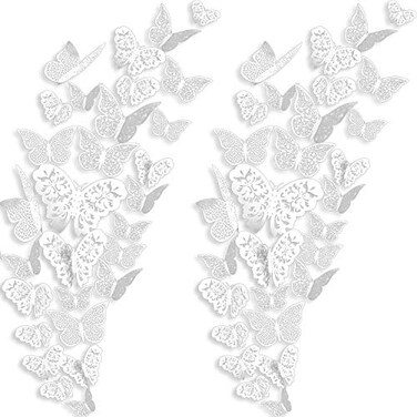 Bememo 72 Pcs 3D Butterfly Wall Decals, 3 Sizes, White