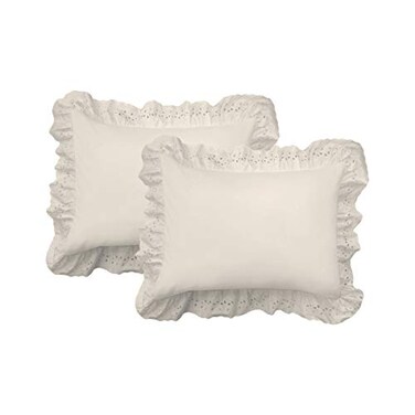 FRESH IDEAS Ruffled Pillow Sham 2 Pack, Standard, Ivory
