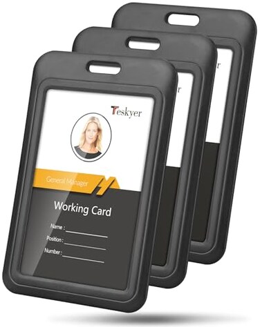 Teskyer 3 Pack Sliding ID Badge Holder, Vertical, Black