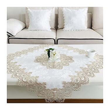 BrekSdat Lace Tablecloth Fabric Washable Beige 33x33inch