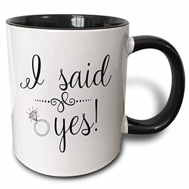 3dRose I Said Yes Engagement Ring 11oz Two-Tone Black Mug